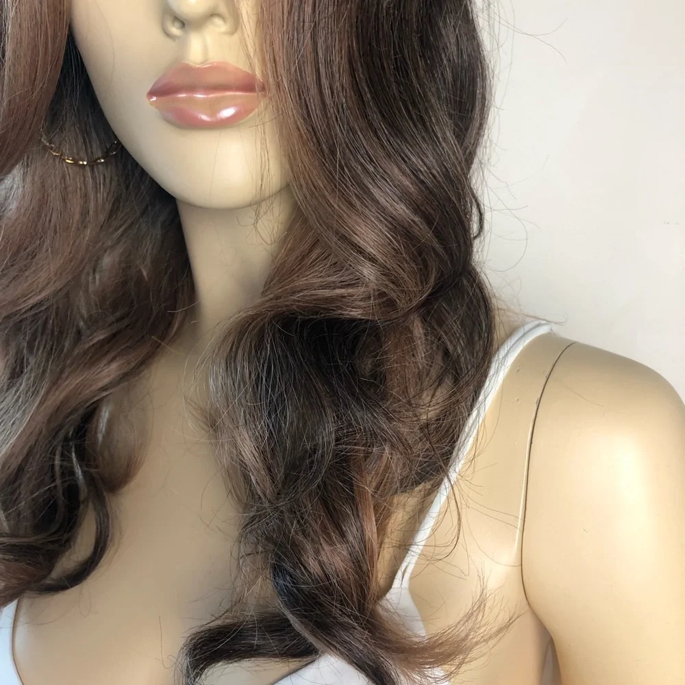 Honey Ash Brown & Dark Brown WAVY Middle Part Lace 24 Inches Synthetic Wig